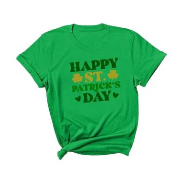 Imagem de PKDong Happy St Patrick's Day Shirts Women Solid Crew Neck Camiseta manga curta Irish Lucky Shamrock Dwarf Impresso Casual Tops, Z01 Verde nº 6, GG