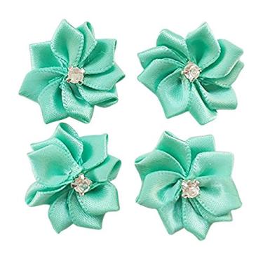Imagem de Libiline Upick mais de 26 cores 40 peças fita de cetim flores arcos rosa com apliques de strass artesanato casamento Dec, L-turquoise, 20