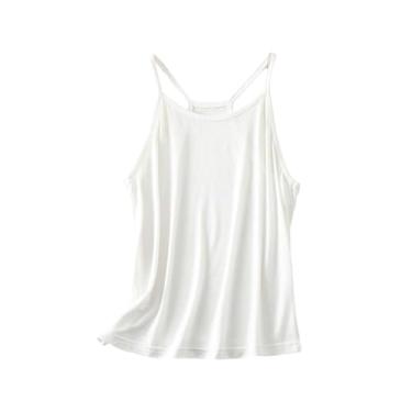 Imagem de Regatas femininas de verão, alças finas, costas nadadoras, cor sólida, gola redonda, camiseta de ioga folgada, Branco, M