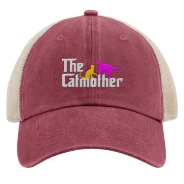 Imagem de Boné de beisebol The Catmother Trucker Hat para adolescentes retrô bordado snapback, Vermelho vinho02, Tamanho Único