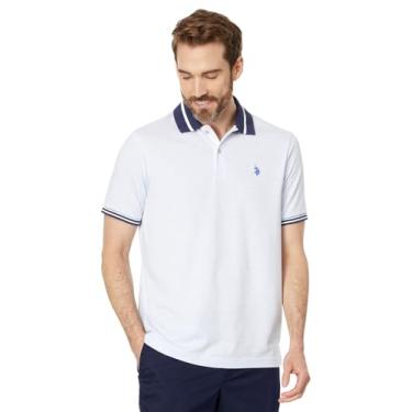 Imagem de U.S. Polo Assn. Camisa polo masculina jacquard texturizada, Branco, XXG