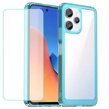 Imagem de Wanyuexes Capa para Redmi 12/Redmi Note 12R/Poco M6 Pro/Redmi 12R Capa com protetor de tela de vidro temperado, parte traseira de policarbonato rígido transparente e capa protetora de TPU macio para