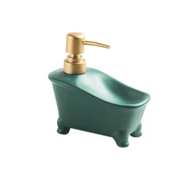 Imagem de Porta Sabonete Líquido Dispensador de sabão bomba de sabão cerâmica com prateleira de armazenamento de sabão garrafas de loção recarregáveis ​​bomba reutilizável Banheiro(Color:Green,Size:B)