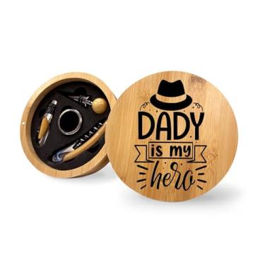 Imagem de Dady is my hero Conjunto de ferramentas de abridor de garrafas de vinho de bambu, presente para o pai, conjunto de vinho presentes para homens, kit de vinho, ferramentas de vinho essenciais, ideia de