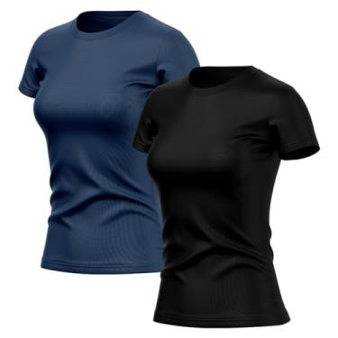 Imagem de Diva Outlet, Kit 2 Camisetas Feminina Dry Básica Lisa Proteção Solar UV Térmica Blusa Academia Esporte Camisa Tamanho:M;Cor:Azul/Pret