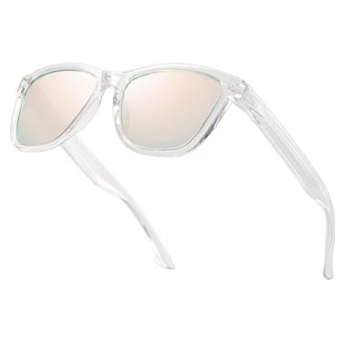 Imagem de Dollger Óculos de sol polarizados para homens e mulheres, retrô, clássico, proteção UV400, A2: armação transparente, lente ouro rosa, Medium