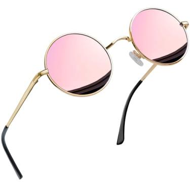 Imagem de Óculos de Sol Joopin Redondos Masculinos e Femininos Polarizados,John Lennon Pequeno Círculo Hippie Vintage Retrô Steampunk Armação de Metal com Proteção UV (Rosa Espelhado)