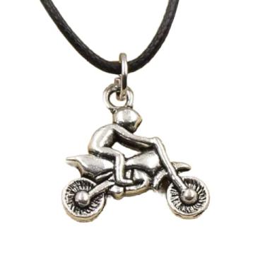 Imagem de EDCRFV Pingente tibetano cor prata motocicleta colar gargantilha cordão de couro preto feito à mão