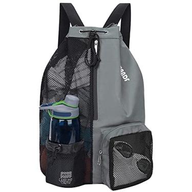Imagem de Mochilas de bola de futebol de ombro com cordão mochilas de armazenamento de praia com bolsos molhados malha espessada confortável para esportes ao ar livre (Cinza 01)