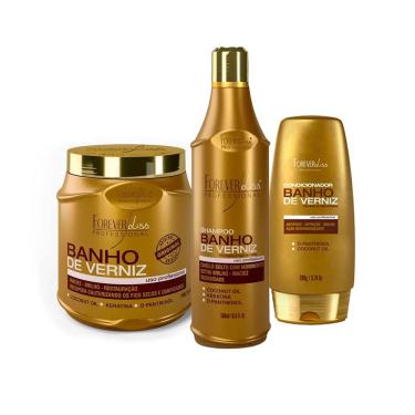 Imagem de Kit Mega Banho de Verniz Forever Liss Shampoo, Cond, Máscara