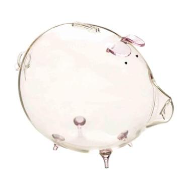 Imagem de IEUDNS Cofrinho de vidro 18x12cm, caixa de dinheiro, pote de poupança de criança, adorável, transparente, ornamento de dia dos namorados para crianças e, ROSA