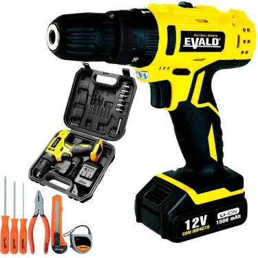 Imagem de Parafusadeira Furadeira Bateria 12V Impacto Bivolt PFE-012EVI Kit EVALD + Kit Ferramentas 6 Peças SPARTA