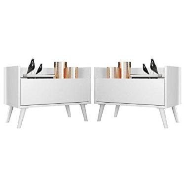 Imagem de Kit c/ 2 Mesas de Cabeceira 80 cm c/Pés Retrô Multimóveis Branca
