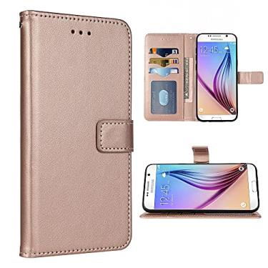 Imagem de FDCWTSH Capa carteira compatível com Samsung Galaxy S6 e alça de pulso couro com alça flip suporte para cartão capas de celular para Glaxay S 6 Gaxaly 6s Galaxies GS6 SM-G920V G920A ouro rosa