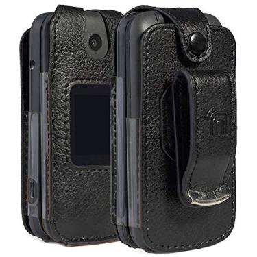 Imagem de Capa para celular Alcatel Smartflip/Go Flip 3, Nakedcellphone [couro vegano preto] Capa de ajuste com [proteção de tela integrada] e [clipe de cinto de metal] para Alcatel Go Flip 3, Alcatel Smartflip (2019)