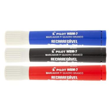 Imagem de Kit 03 Pincel Marcador Quadro Branco WBM-7 Recarregável Pt, Az, Vm - P