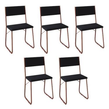 Imagem de Kit 5 Cadeiras de Jantar Estofadas Angra - Cobre e Preta - IRON WOOD