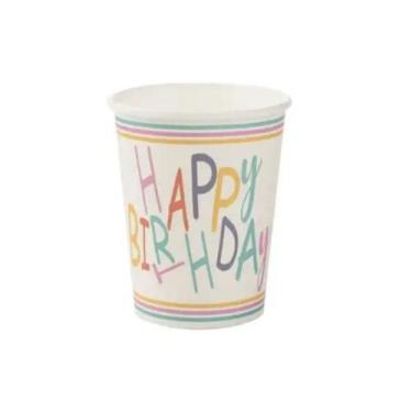 Imagem de 10 Copos de Papel Happy Birthday Colorido 270 ml Silver Festas - Inspi