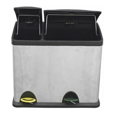 Imagem de Lixeira Seletiva Retangular Aço Inox 26L Dupla - Prateado - Importado