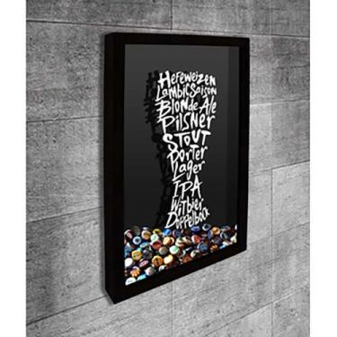 Imagem de Quadro Porta Tampinhas Tipos de Cerveja Tulipa - Quadro Novo, Preto, 2