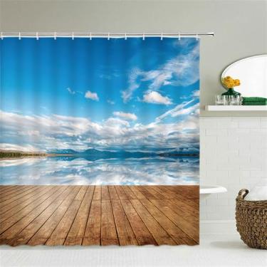 Imagem de Praia Mar Palmeiras Cortinas de Chuveiro Cenário Cortinas de Banheiro Impermeáveis Com Ganchos Decoração de Casa Tela de Banho Lavável, 9120W,W300xH180cm