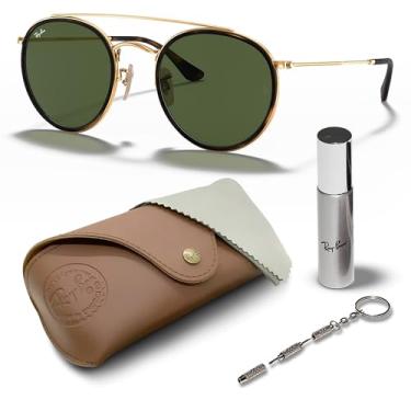 Imagem de Ray-Ban Óculos de sol redondos RB3647N Round Bridge para homens e mulheres com kit oficial RAYBAN Eyewear, Armação dourada polida Arista | Lente verde G-15, 51 mm