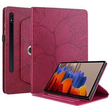 Imagem de TIPOYOROO Capa giratória para Samsung Galaxy Tab S9 2023/S8 2022/S7 2020 de 11 polegadas, capa fólio de couro PU com suporte para lápis, visualização em vários ângulos - vermelha