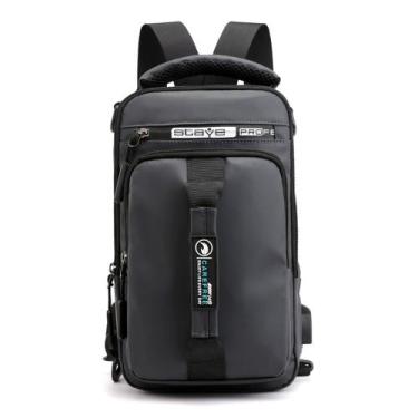 Imagem de Mini Mochila Bolsa Masculina Transversal Impermeável Ombro, Cinza
