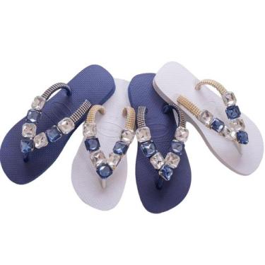 Imagem de Havaianas Feminina Cutomizada Pedraria Quadrada, Rosa, 33/34