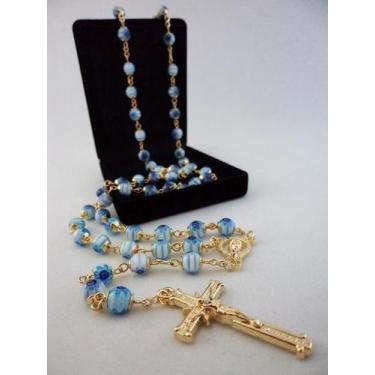 Imagem de Terço murano azul / branco 6mm - folh. ouro - armazem