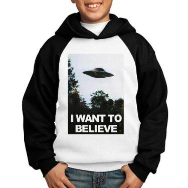 Imagem de Moletom Infantil I Want To Believe - Foca na Moda, Branco, Preto, 10