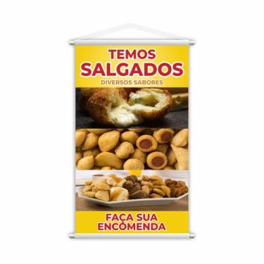 Imagem de Banner Temos Salgados Diversos Sabores Encomenda 80x50cm - PlimShop