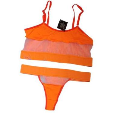 Imagem de Conjunto lingerie Neon com tule - Solang, Laranja(G)