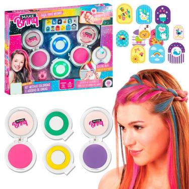 Imagem de Kit Para Colorir Mechas Do Cabelo Coleção MakeBrinq Adesivos De Unhas 