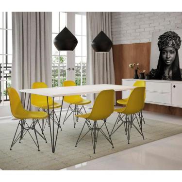 Imagem de Conjunto de Mesa Eames Clips de Ferro Preto Tampo Branco 135x75 6 Cade