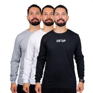 Imagem de Kit 3 Camisa Manga Longa Masculina Frio Inverno Para Sair - USUP, Pret