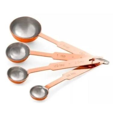 Imagem de Xicara E Colher Medidor 08 Tamanho Inox Bronze Rose Mimo
