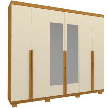 Imagem de Guarda Roupas Roupeiro Casal Gelius Imperatriz 06 portas 4 gavetas com espelho e pés Naturale OFF White