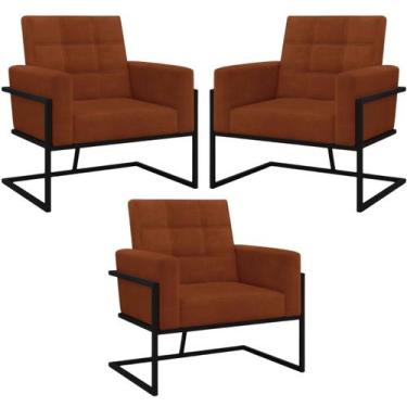 Imagem de kit 3 Poltronas Base de metal para Sala de Estar Manicure Decorativa C