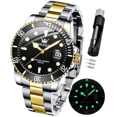 Imagem de OLEVS Relógios masculinos analógicos de aço inoxidável com cronógrafo e fase da lua, à prova d'água, data, luminoso, relógio masculino, presente para homens, 5885: ouro e costas, Simplicidade