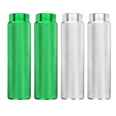 Imagem de HARFINGTON 2 pares de pinos de bicicleta de liga de alumínio para acrobacias traseiras antiderrapantes suportes de assento traseiro servem para eixos de 9,5 mm para mountain bike, verde e prata