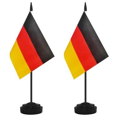 Imagem de Conjunto de 2 bandeiras de mesa da Alemanha, mesa de mesa alemã pequena bandeira de escritório com poste preto de 30 cm e base preta, escritórios, sala de aula, casa, decoração de festival (Alemanha)