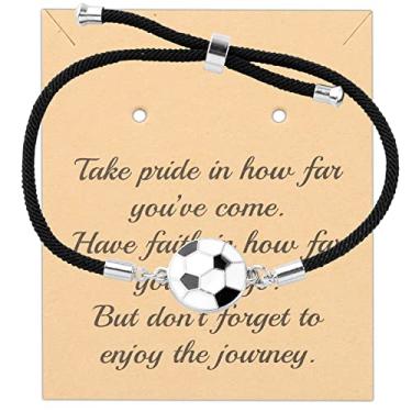 Imagem de FUSTMW Pulseira de futebol presentes para jogadores de futebol pulseira de bola de futebol pingente joias presentes para amantes de futebol presente de time de futebol, Small, chinlon, nagem