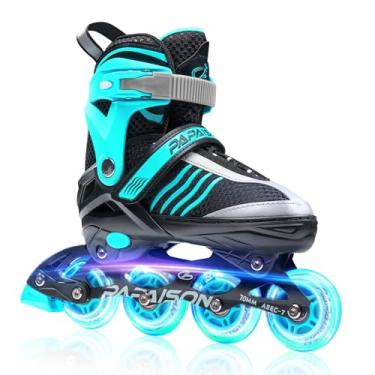 Imagem de PAPAISON Lâminas de rolo ajustáveis para meninos de 4 a 12 anos, patins em linha para meninas e crianças com rodas de iluminação completa, patins iluminadores ao ar livre para crianças, adolescentes e mulheres