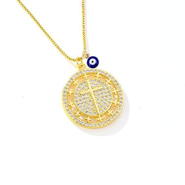 Imagem de BeTime Colar com olho turco: colar de cruz para mulheres | Colar com pingente de águia americana, joia banhada a ouro 14k presente para mulheres, Banhado a ouro, Zircão