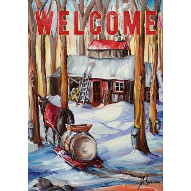 Imagem de Toland Home Garden 1012671 Bandeira de cabana de boas-vindas ao inverno, dupla face para decoração de xarope de bordo ao ar livre