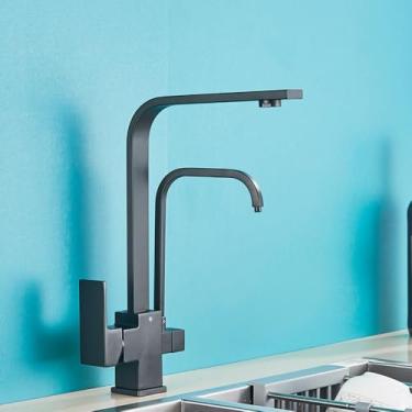 Imagem de Torneiras de cozinha de água pura, torneira preta com filtro de purificação, misturador de 3 vias, preto fosco B