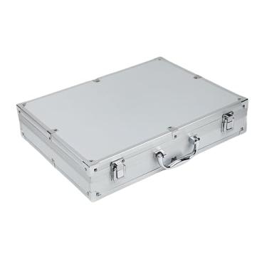 Imagem de Generic Caixa de ferramentas de liga de alumínio, maleta de transporte com alça, estojo de armazenamento rígido, resistente e versátil, mala de transporte, Prata