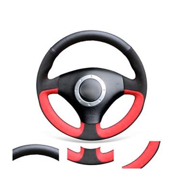 Imagem de MEWANT Capa de volante de carro feita à mão em couro genuíno preto e camurça vermelha para Audi TT 1999 2000 2001 2002 2003 2004 2005 A3 3 raios 2000 2001 2002 2003