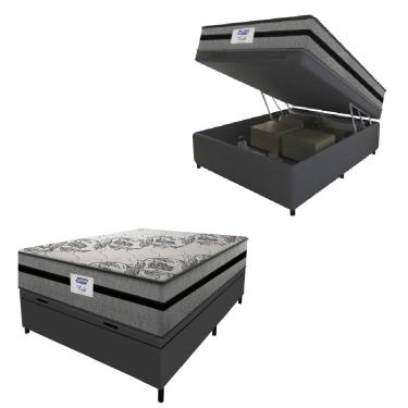 Imagem de Cama Box Baú Casal Colchão Gazin Com Molas Ensacadas Rubi 138x188x73cm Suede Cinza/Preto